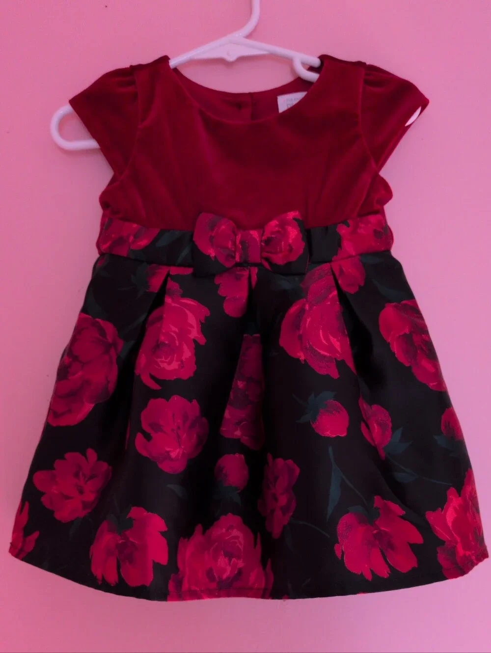 Children's Place Beautiful Red Roses Velour Detail Floral Baby Girl Dress